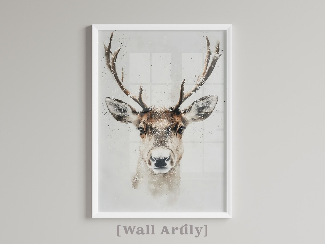 Watercolor Reindeer Christmas Wall Art, Xmas Print