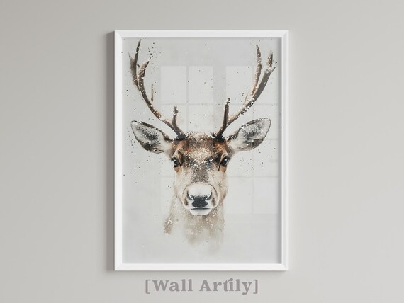 Watercolor Reindeer Christmas Wall Art, Xmas Print