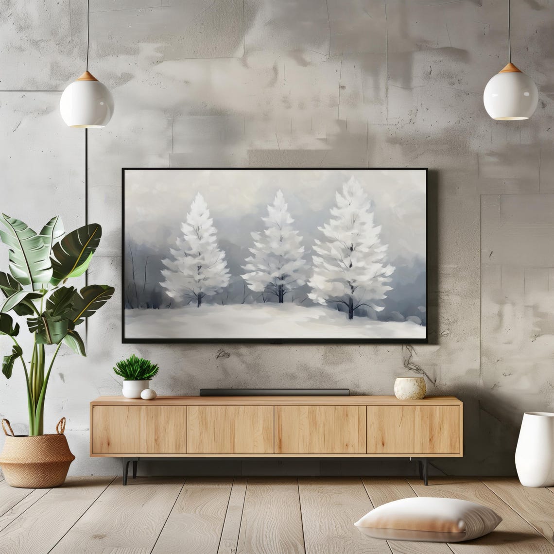 Three Frosted Pine Trees Winter Forest Snow Landscape Scene Poster - Image 2