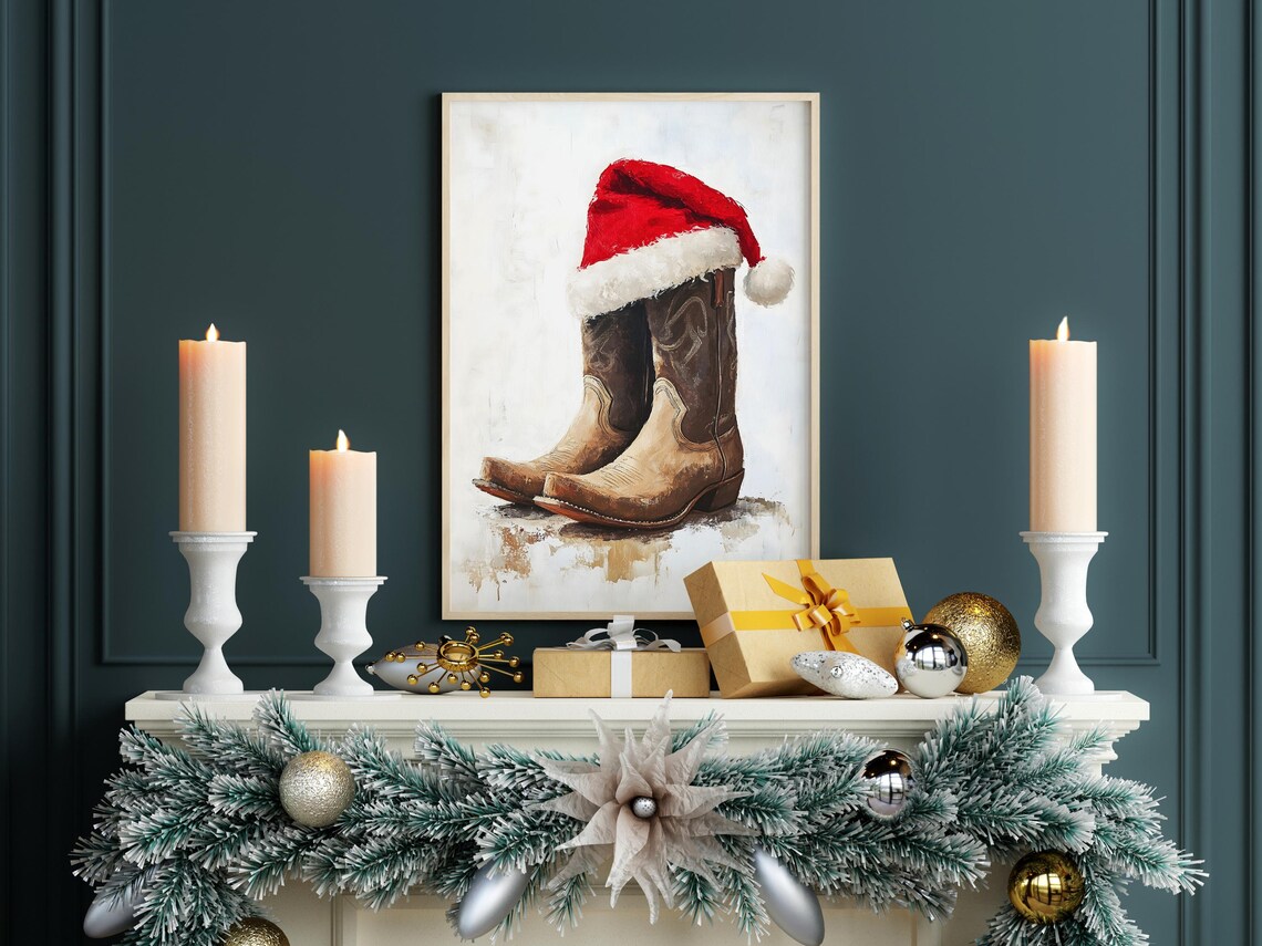 Christmas Cowboy Boots Holiday Western Art Print - Image 4