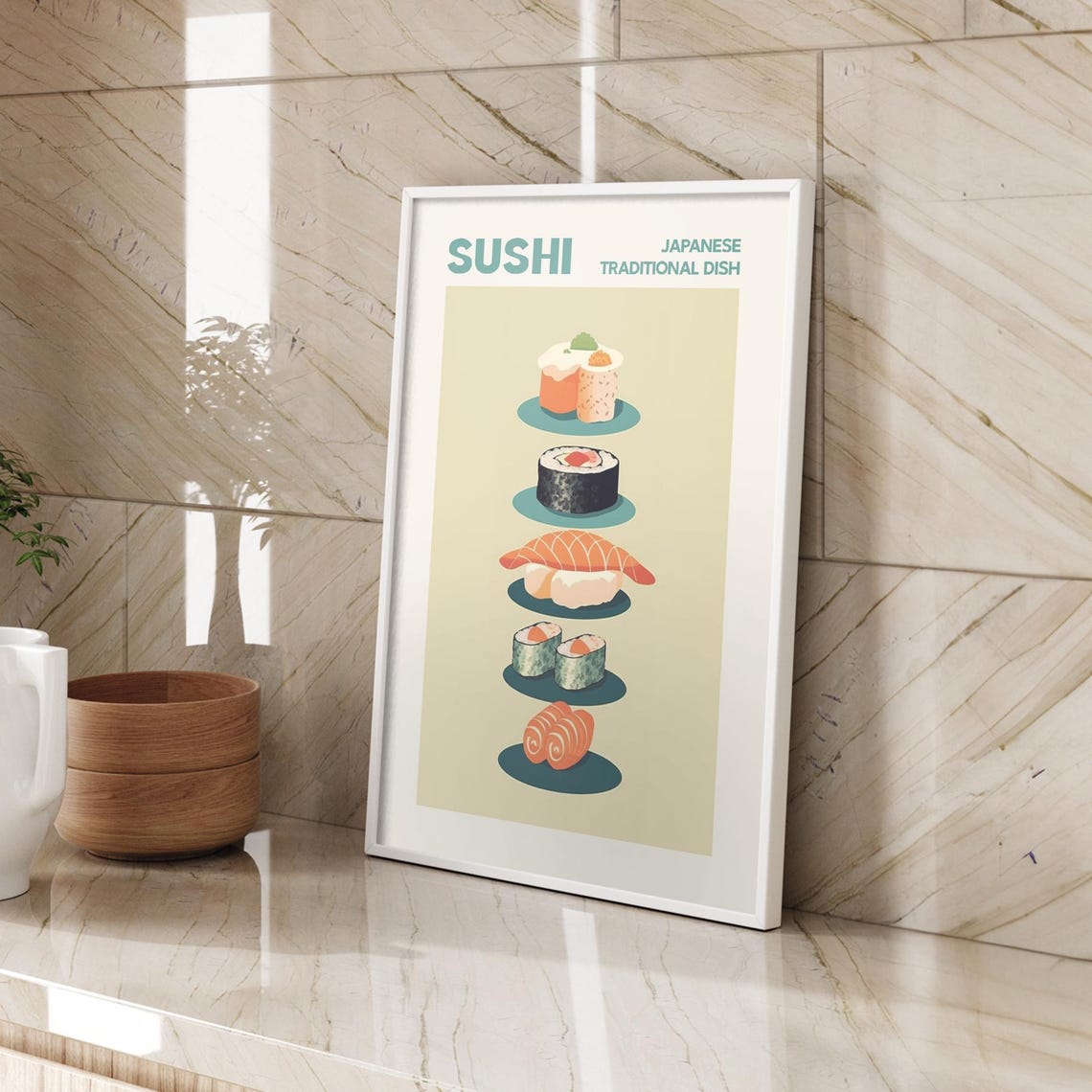 Sushi Japanese Traditional Dish Stacked Retro Kitchen Poster