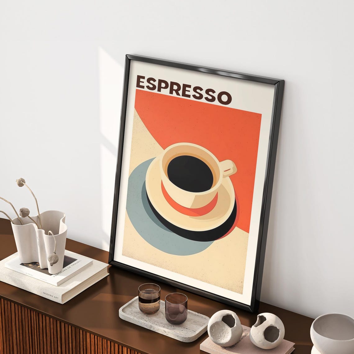 Espresso Cup Bold Retro Orange Kitchen Coffee Art Charming Poster