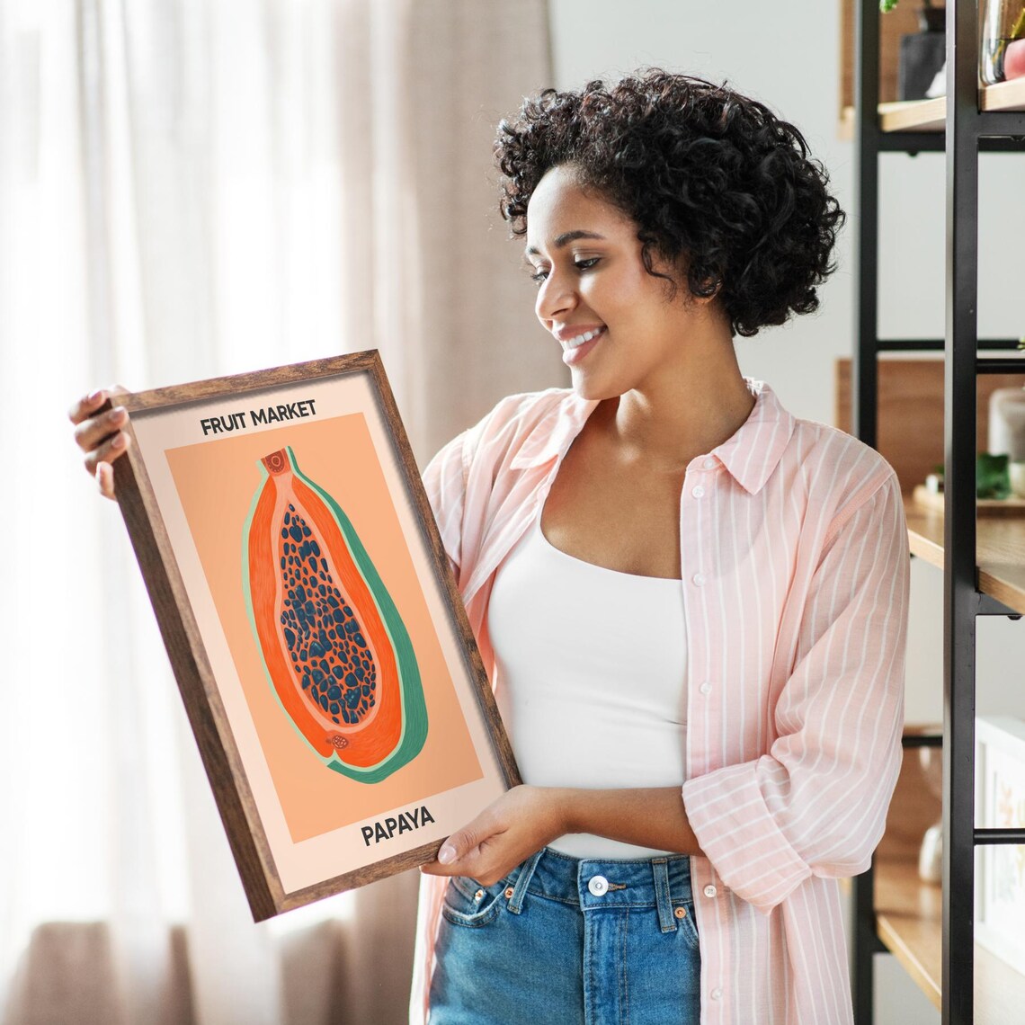 Fruit Market Papaya Botanical Poster in Tropical Kitchen Decor - Image 4