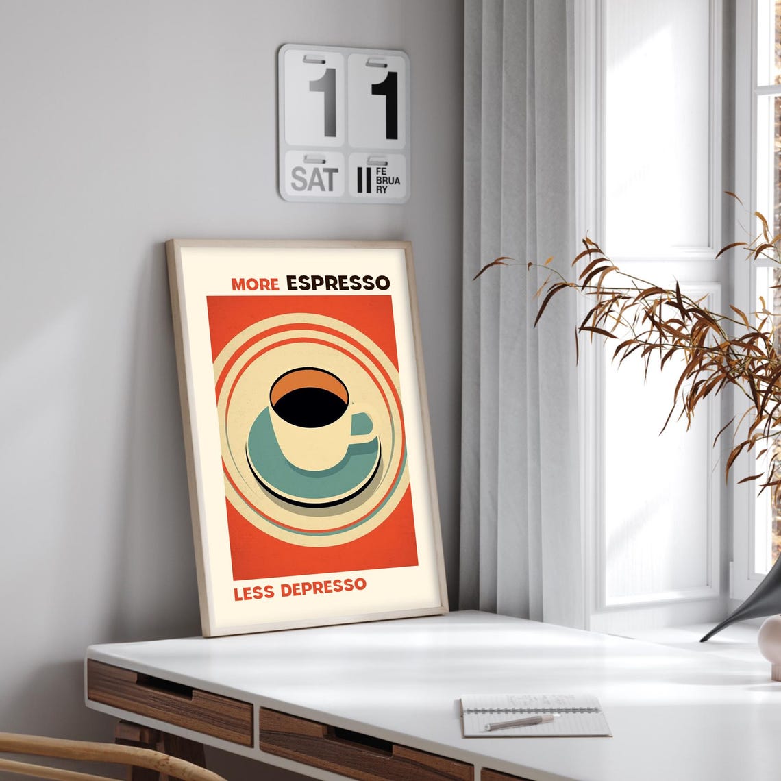 More Espresso Less Depresso Funny Retro Coffee Lovers Quote Poster - Image 2