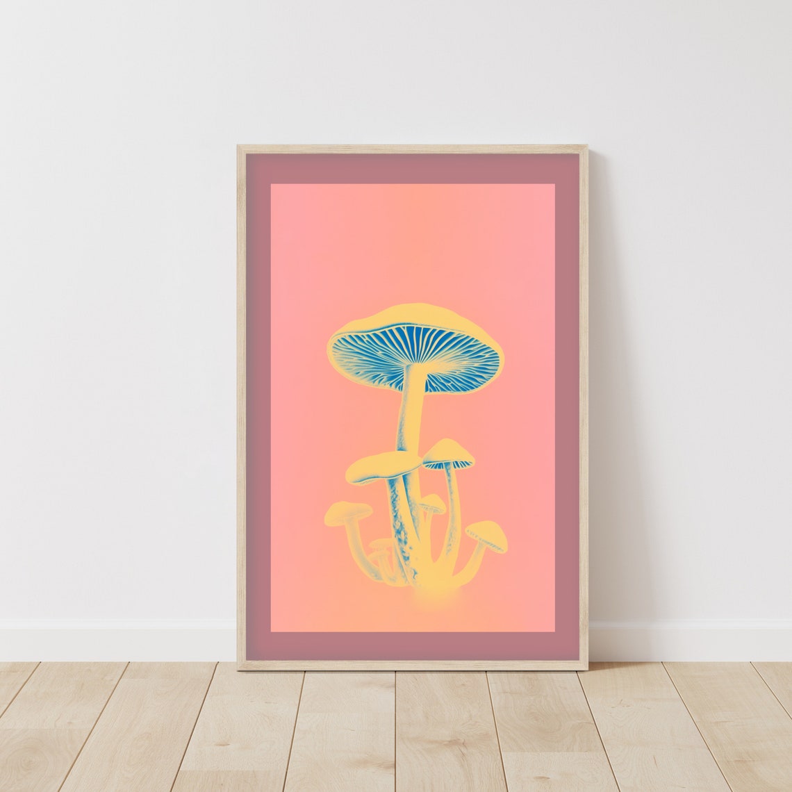 Glowing Mushroom Cluster Pop Art Pink Retro Fungi Charming Poster