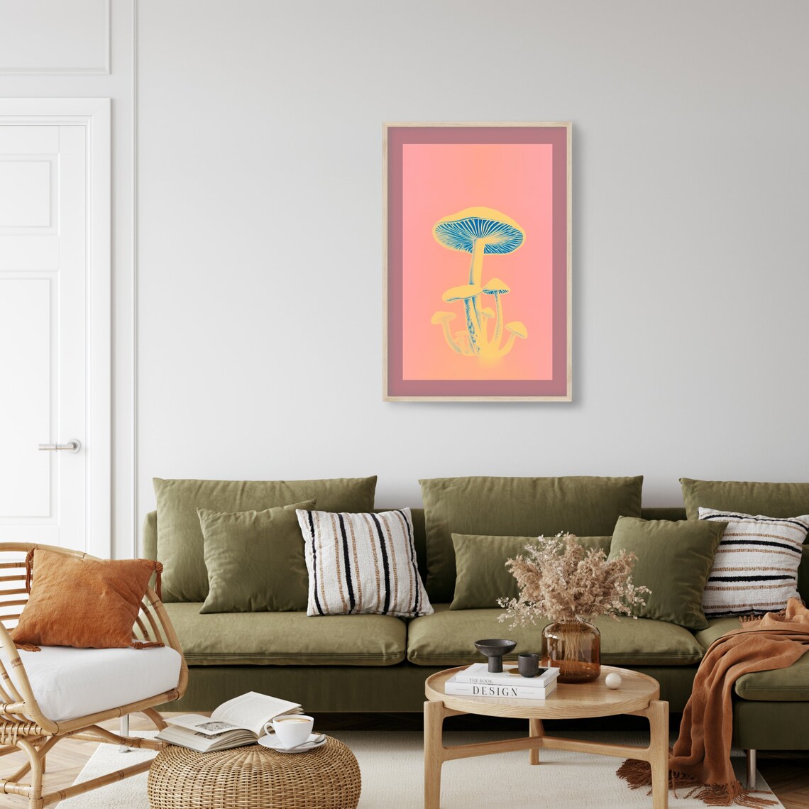 Glowing Mushroom Cluster Pop Art Pink Retro Fungi Charming Poster - Image 4
