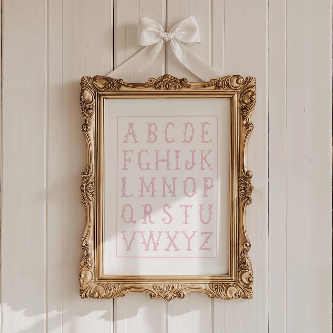 Pink Vintage Alphabet ABC Letters Girls Nursery Decor Art Poster