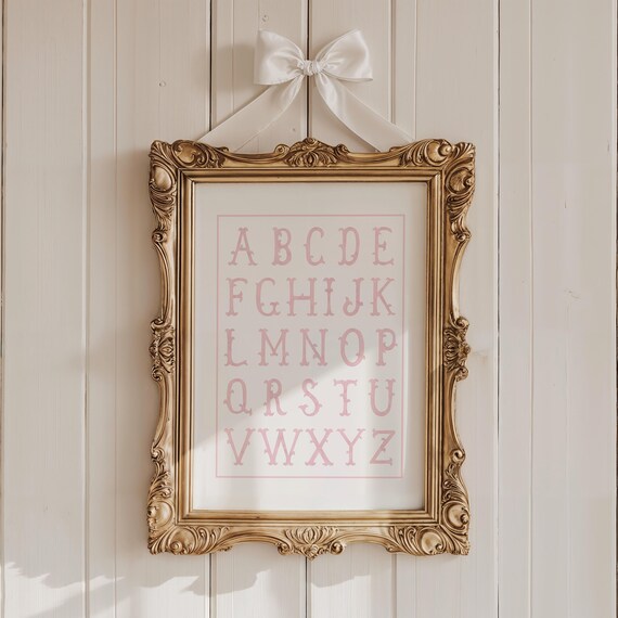 Pink Vintage Alphabet ABC Letters Girls Nursery Decor Art Poster