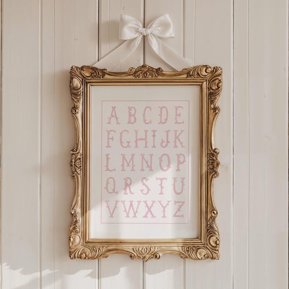 Vintage Pink Abc Poster Watercolor Painting Educational Wall Art Homeschool Print Alphabet Learning Tool Elementary Classroom Deco