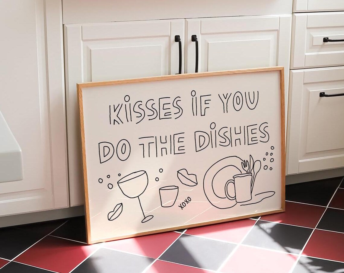 Kisses If You Do The Dishes Typography Kitchen Art Print - Image 4