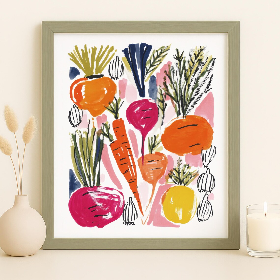 Abstract Vegetable Art Print, Boho Kitchen Art