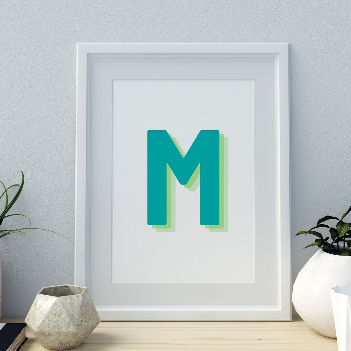 Retro 3D Letter M Monogram Art Print - Image 2