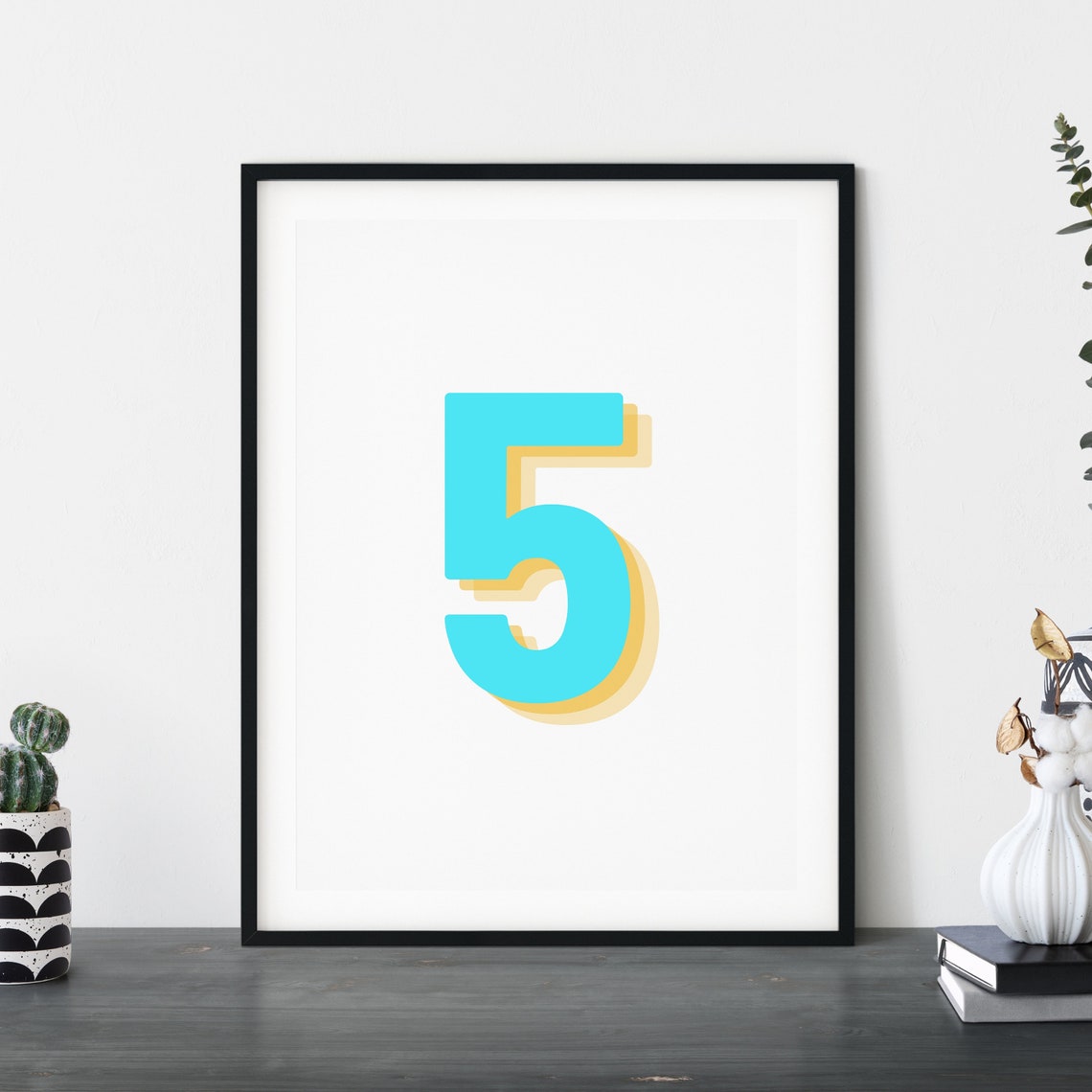 Retro 3D Neon Blue Number 5 Poster - Image 4