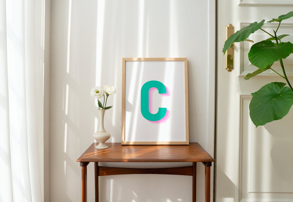 Retro 3D Letter C, Monogram Alphabet Print - Image 2