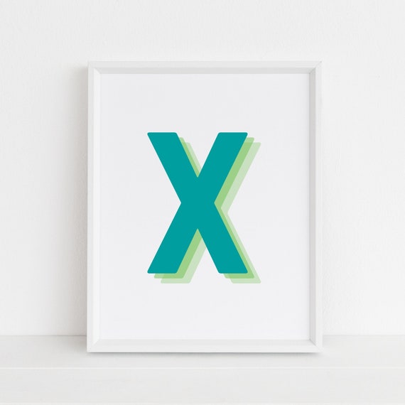 Retro 3D Letter X, Monogram Initial Alphabet Print