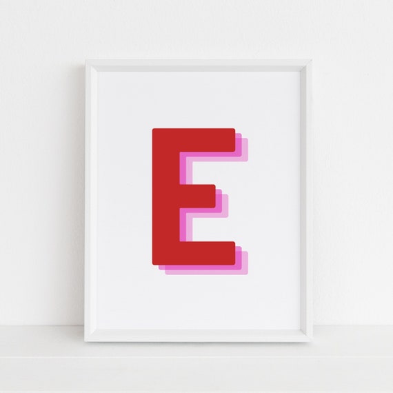 Retro 3D Letter E Monogram, Alphabet Art Print