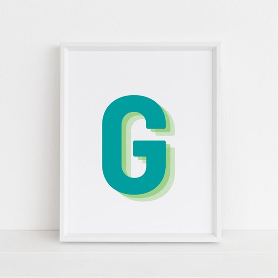 Retro 3d Letter G Print Monogram Letter Print Green And Lime Letter Initial Alphabet Print Baby Letter Art Wall Art