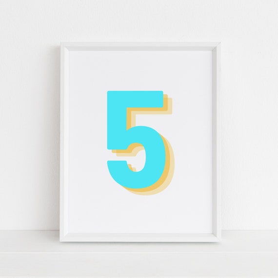 Retro 3D Neon Blue Number 5 Poster