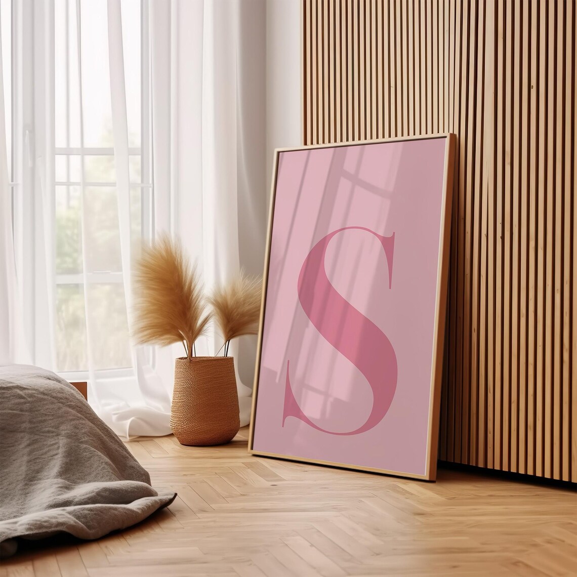 Letter S Pink Monogram Poster, Nursery Wall Art - Image 4