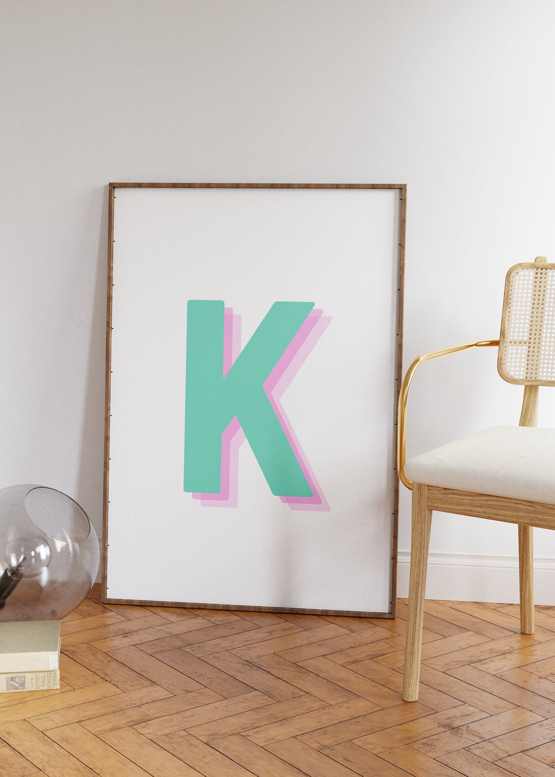 Retro 3D Letter K Monogram Print, Baby Letter Art - Image 4