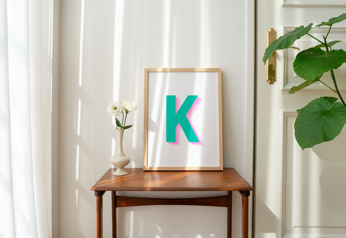 Retro 3D Letter K Monogram Print, Baby Letter Art - Image 3