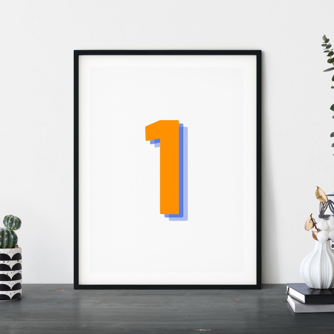 Retro 3d Number 1 Print Monogram One Print Orange And Navy Number First Initial Poster Birthday Age Print Wall Art - Image 5