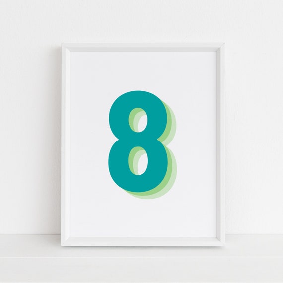 Retro 3D Number 8, Birthday Age Art Print