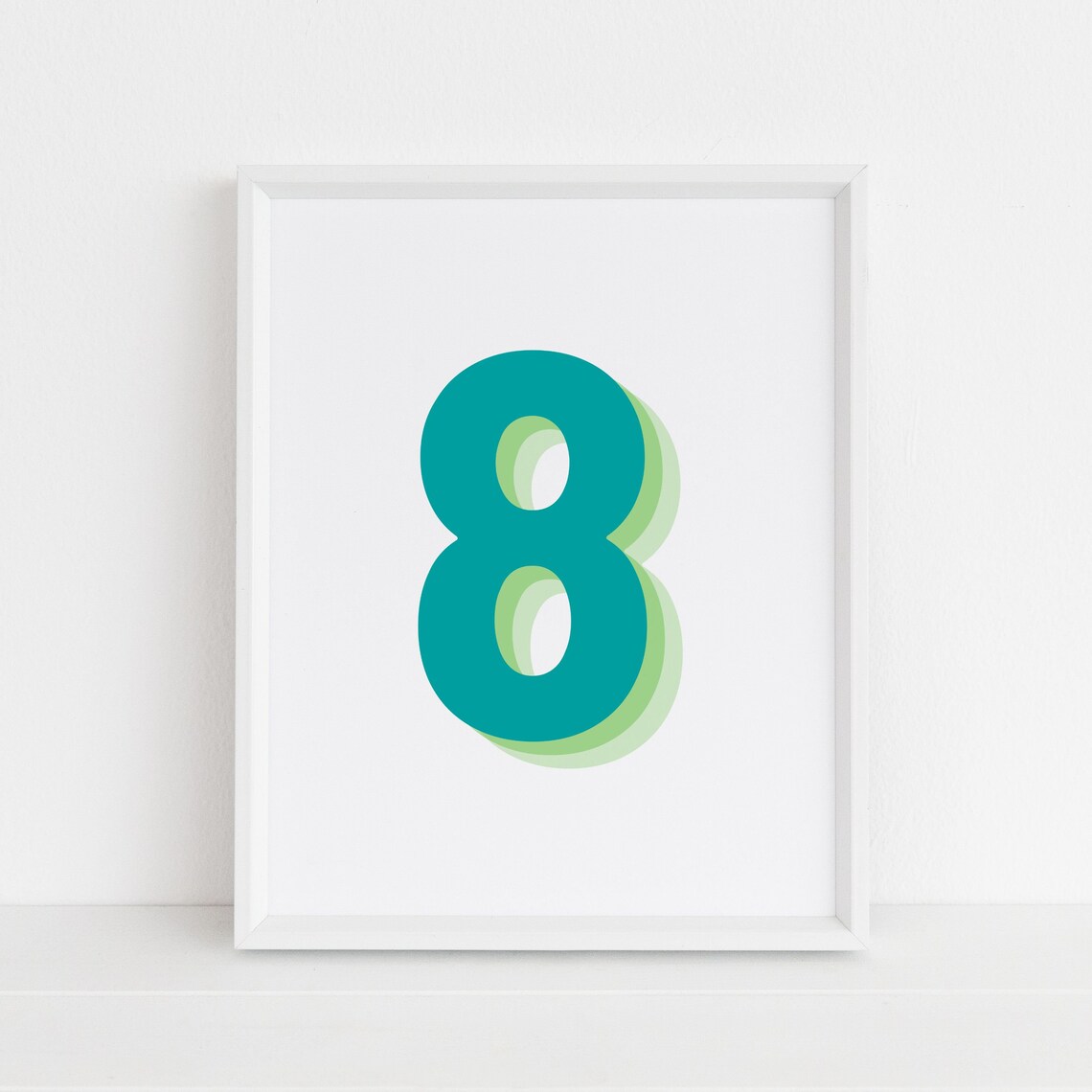 Retro 3D Number 8, Birthday Age Art Print