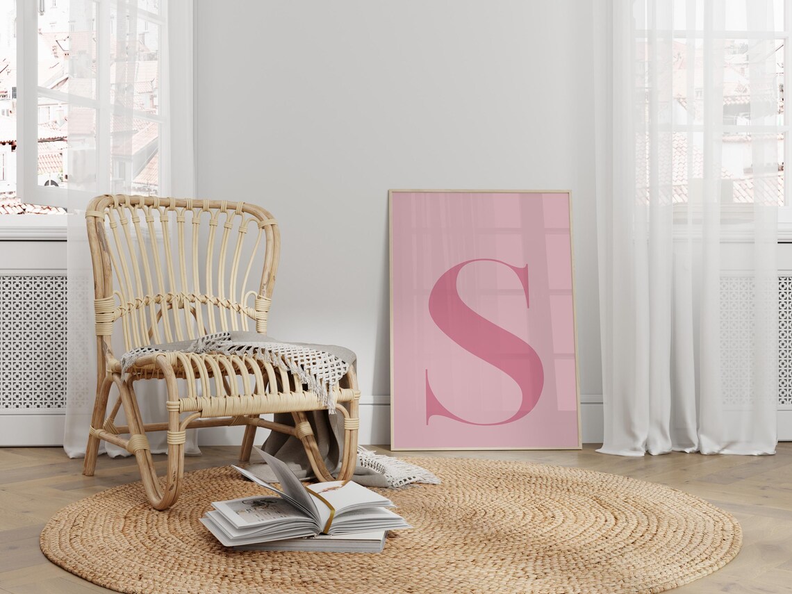 Letter S Pink Monogram Poster, Nursery Wall Art - Image 5
