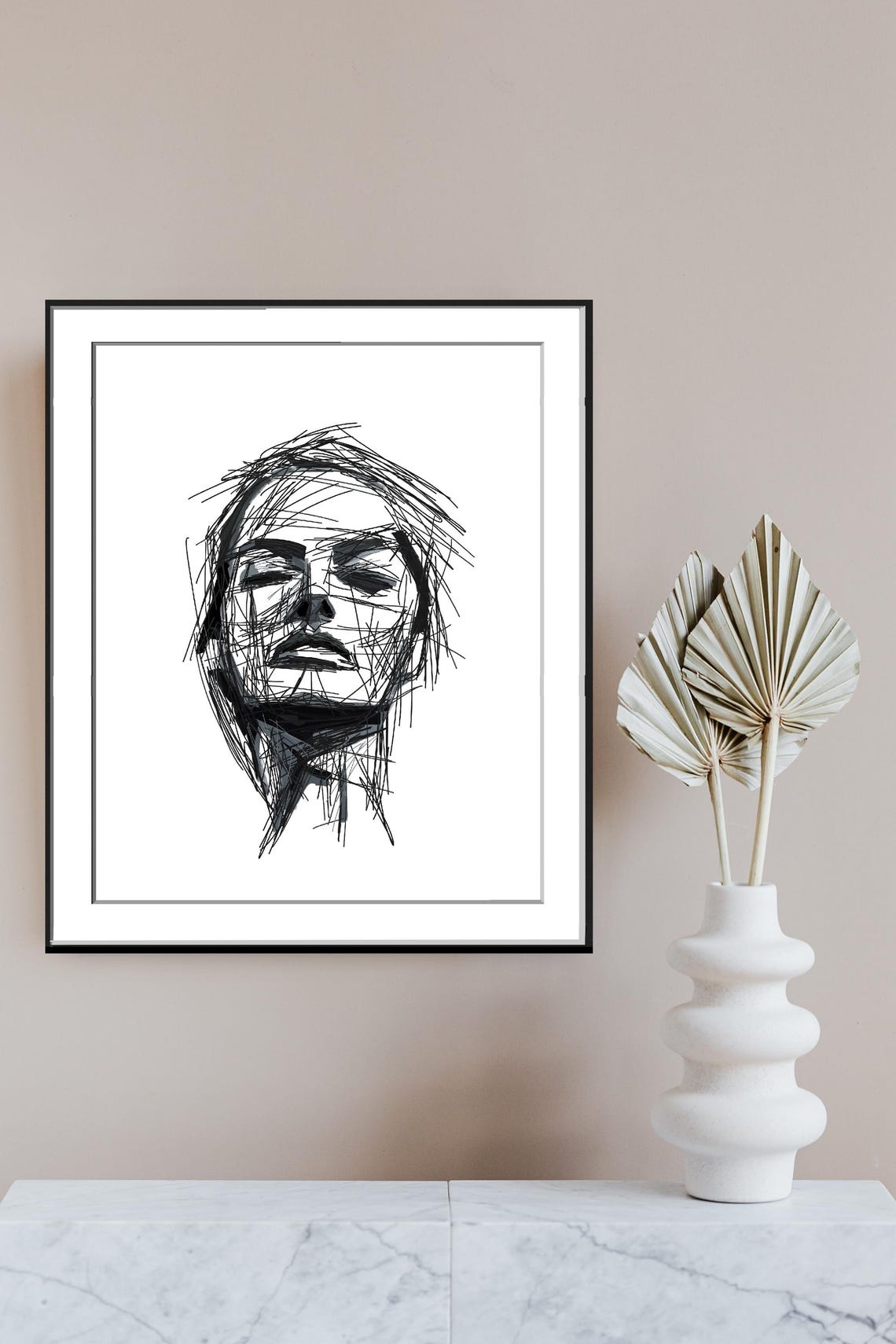 Black and White Scribble Line Art Portrait of a Woman's Face Poster - Image 3