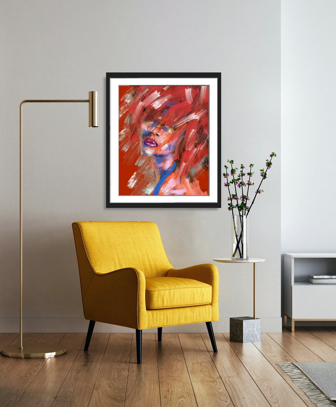 Mysterious Woman's Face On Red, Abstract Art Print - Image 4