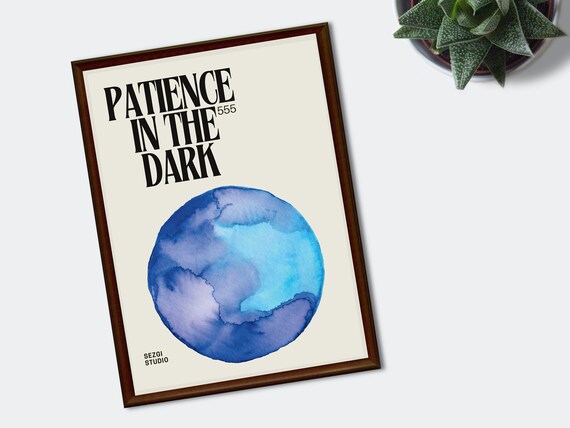 Patience in the Dark 555 Angel Number Blue Watercolor Art Poster
