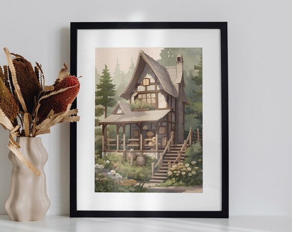 Cozy Cottage Print Bright Cottage Garden Wall Art Floral Painting Cute Cottagecore Decor Printable Wall Decor