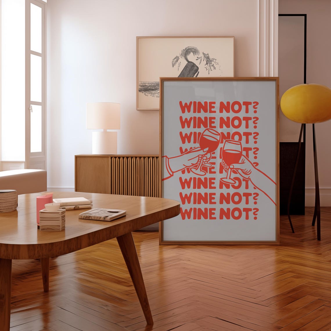 Red and Blue Wine Not Retro Cheers Typography Bar Decor Poster - Image 3