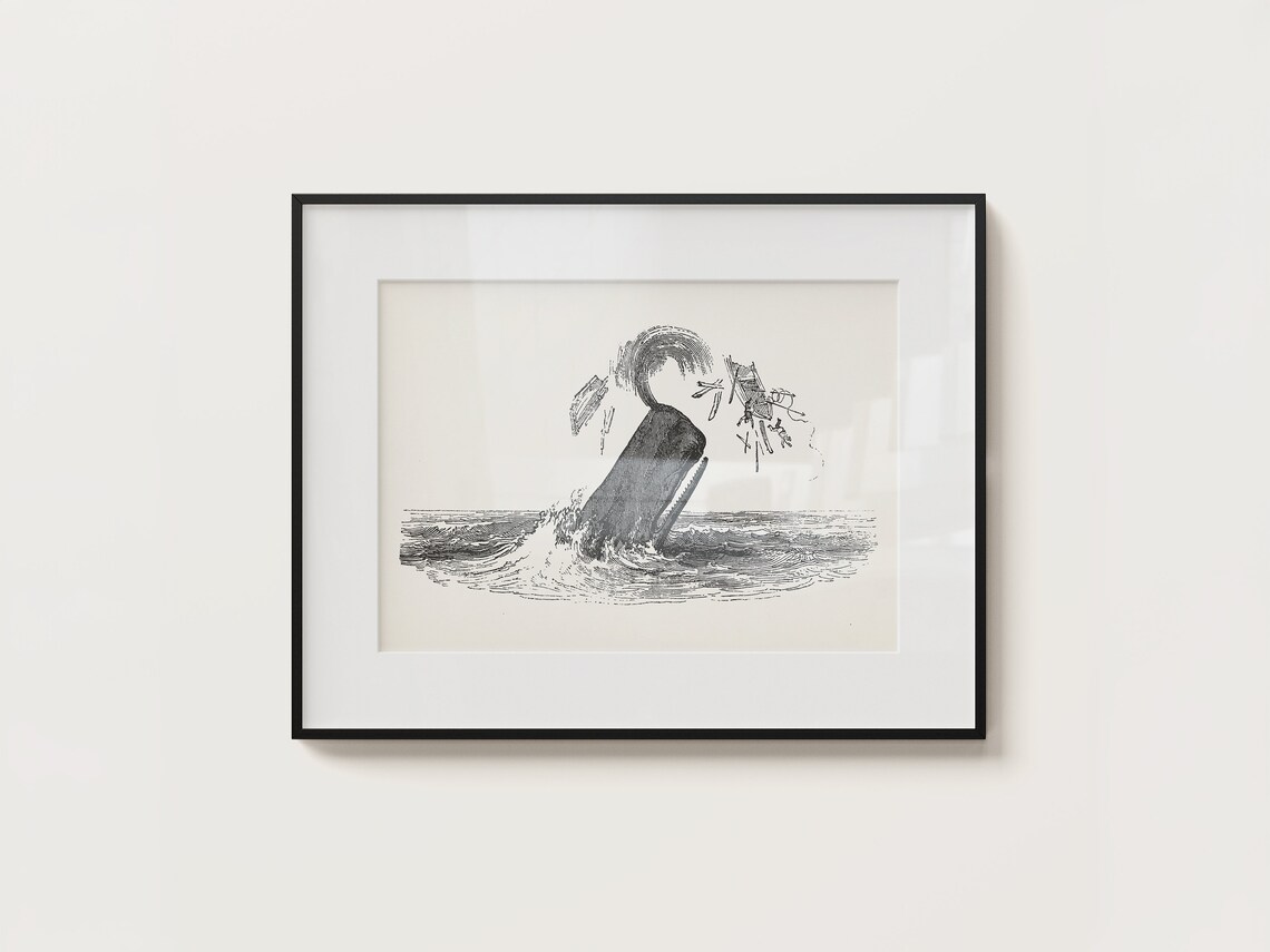 Vintage Whale Attacking Ship Engraving Nautical Maritime History Poster - Image 3