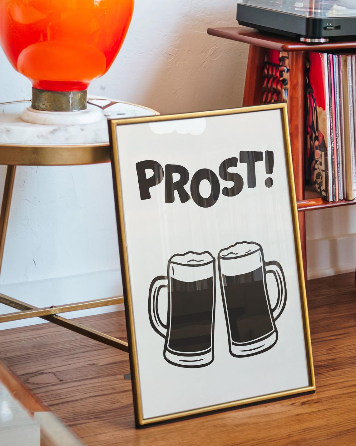 Prost Black White Beer Steins Foamy Mugs Oktoberfest Bar Cart Poster - Image 3