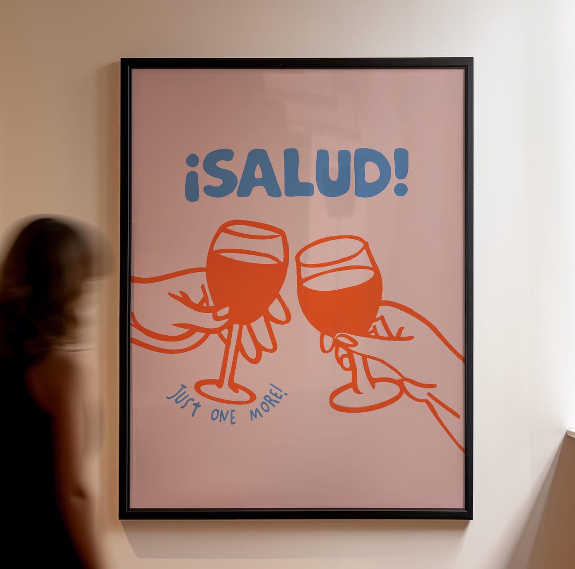 Salud Just One More Blue Toast Pink Wine Lover Retro Art Print - Image 3