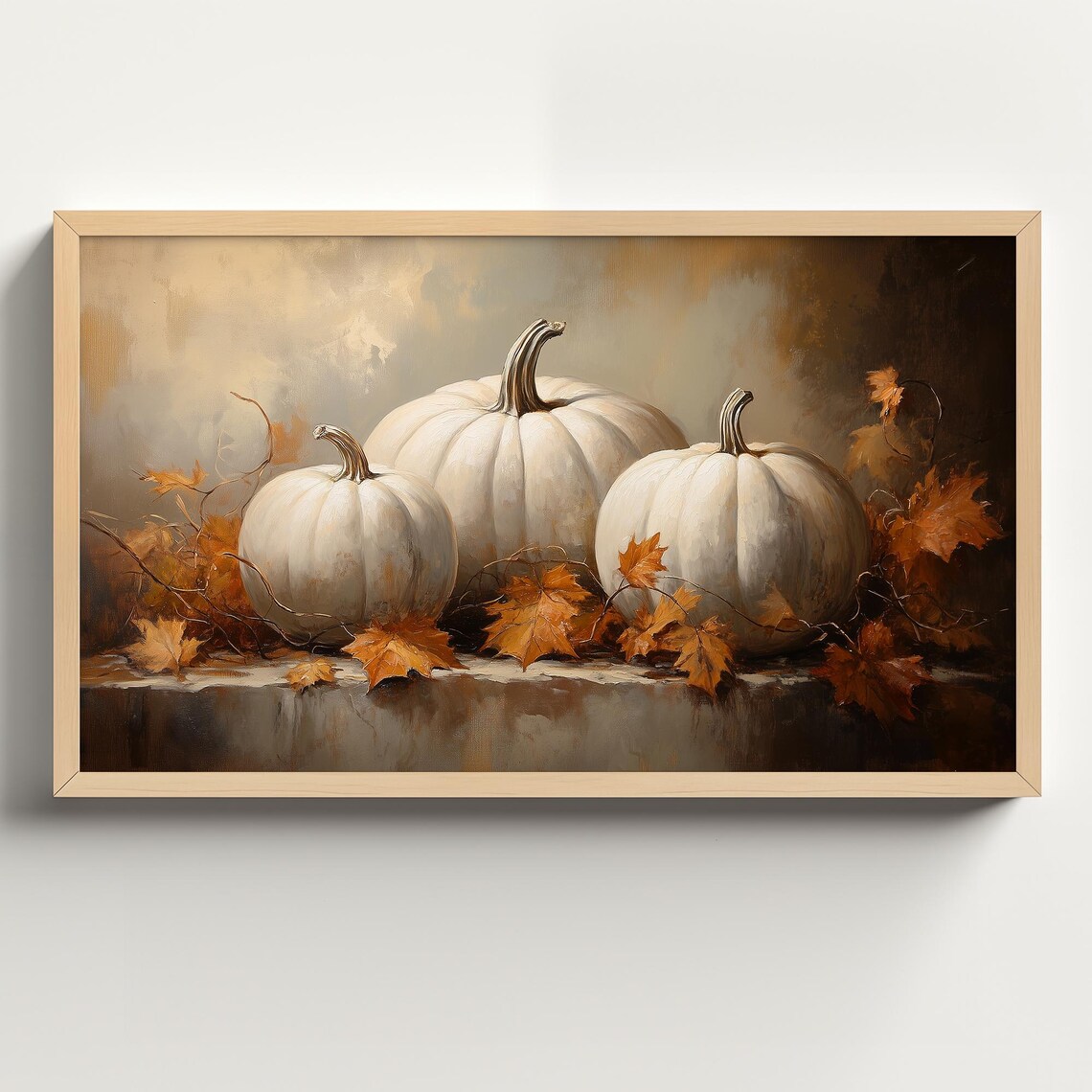 Fall Leaves and Pumpkin Still Life, Vintage Art Print