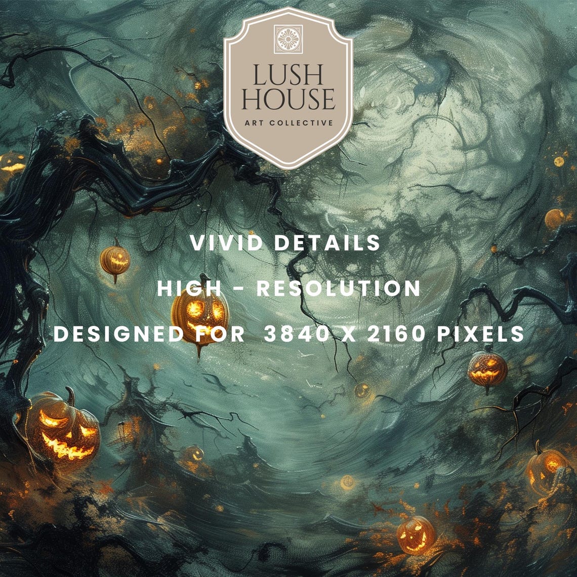 Twisted Bare Tree with Hanging Jack O Lanterns in Foggy Night Poster - Image 3
