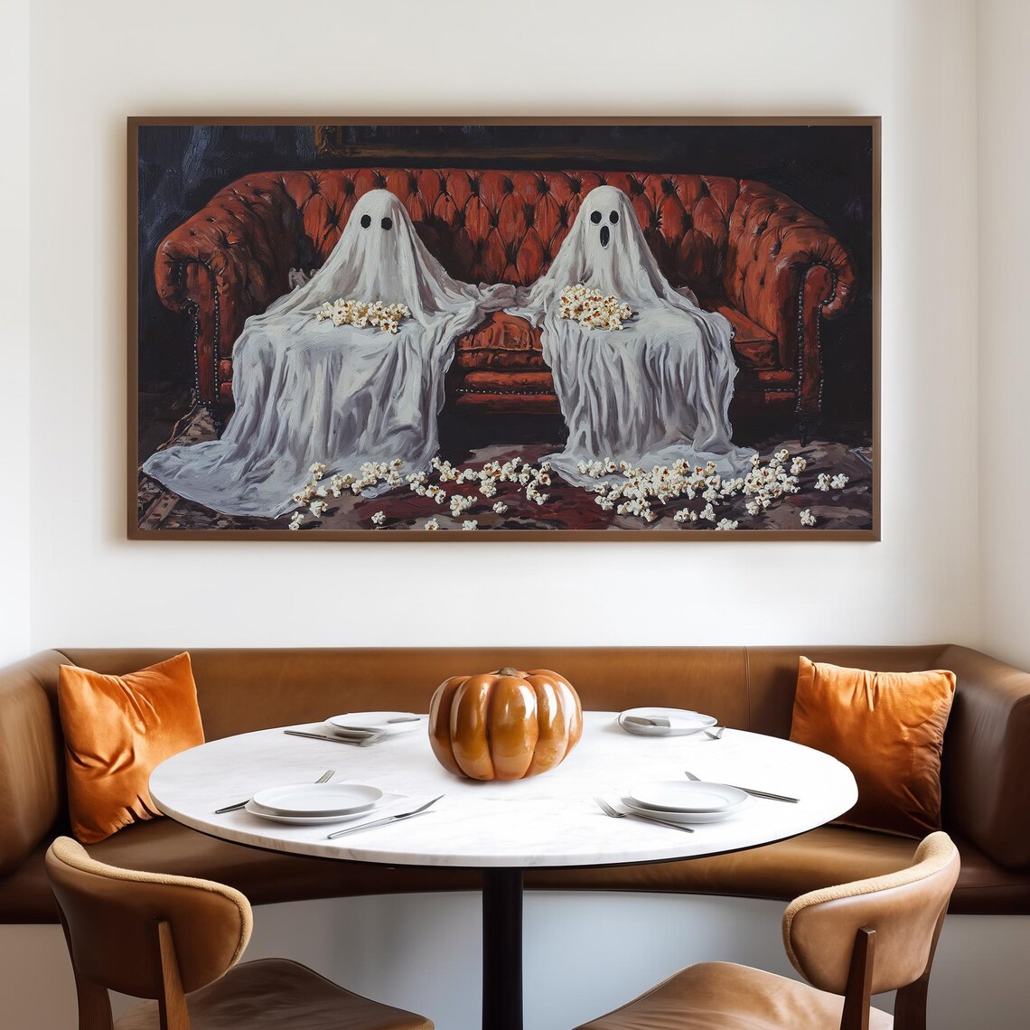 Vintage Halloween Popcorn Ghost Oil Painting, Art Print - Image 4
