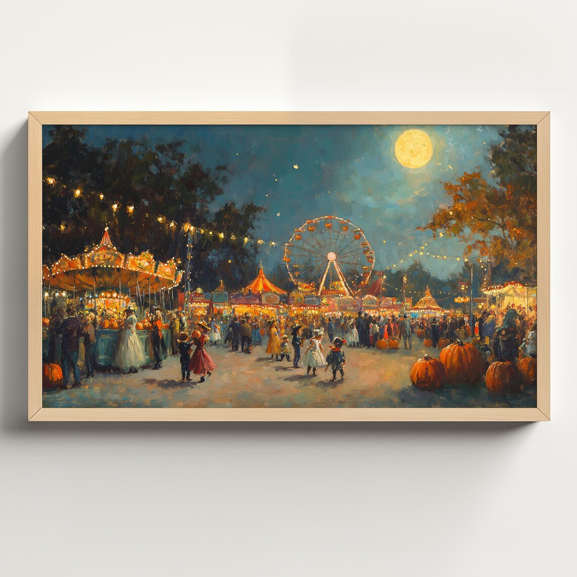 Vintage Halloween Carnival, Antique Oil Painting Print