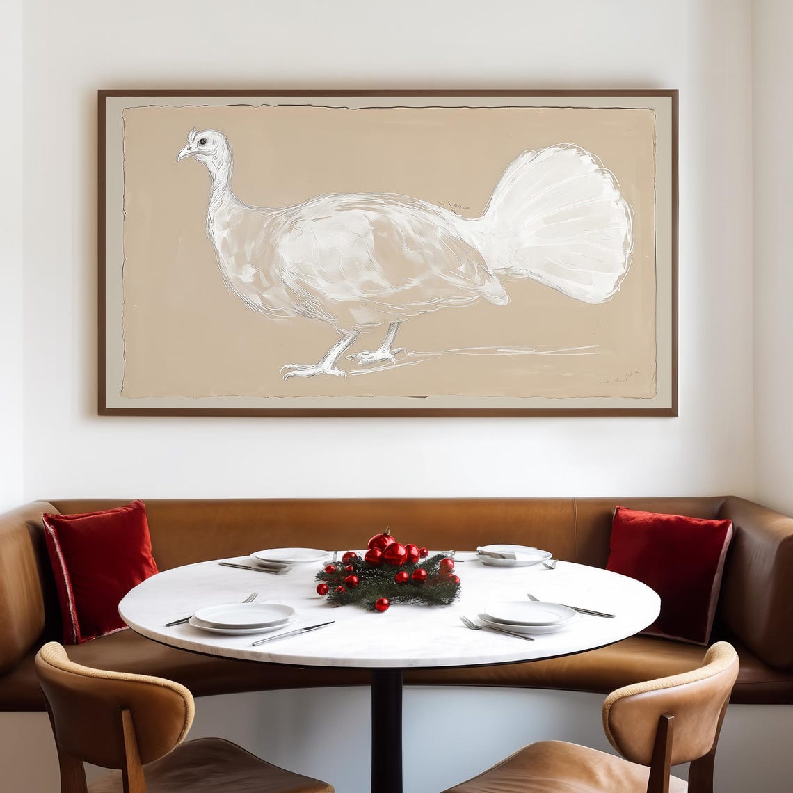Vintage White Turkey Farm Bird Drawing Neutral Farmhouse Animal Poster - Image 4