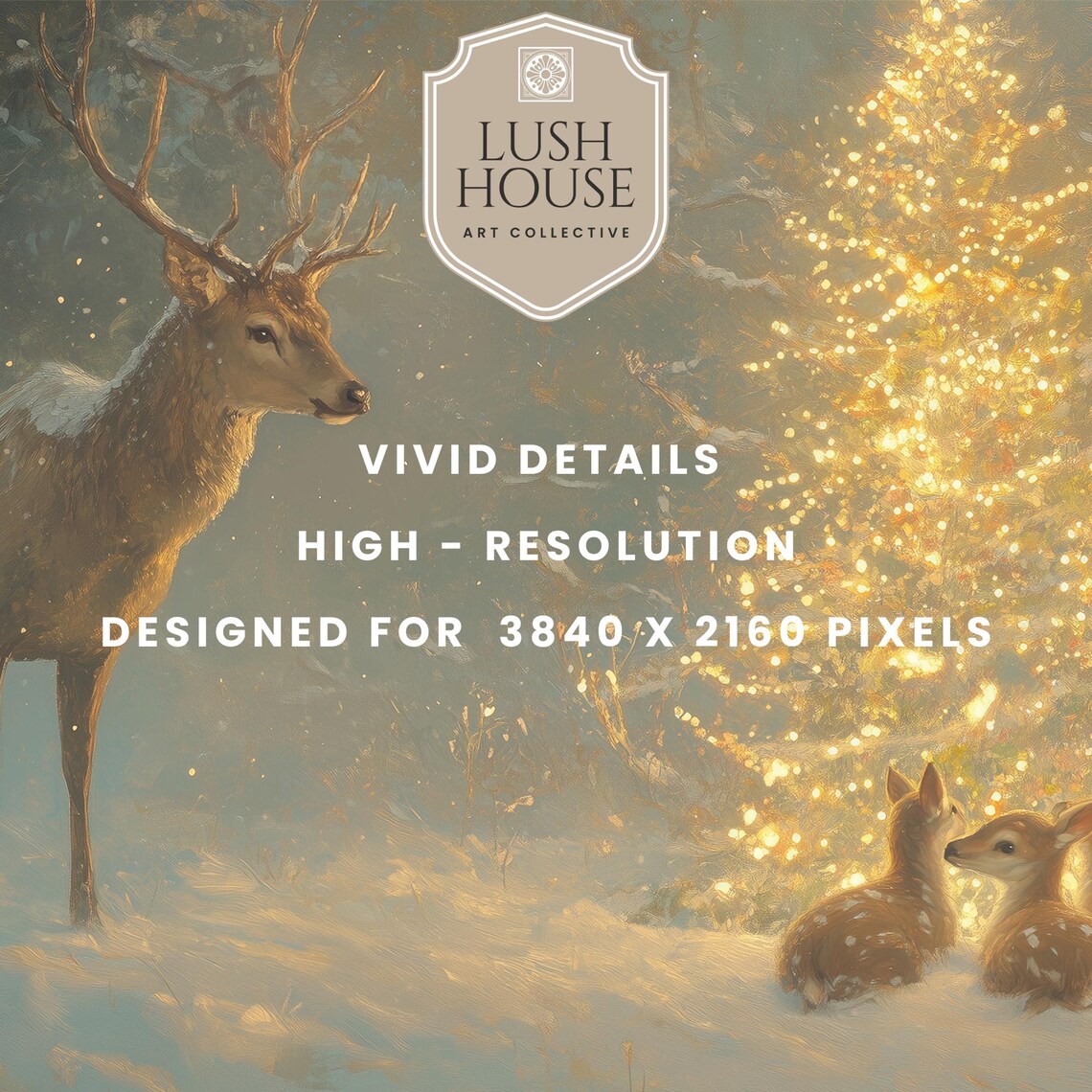 Deer and Fawns Gazing at a Glowing Christmas Tree in Snow Poster - Image 2