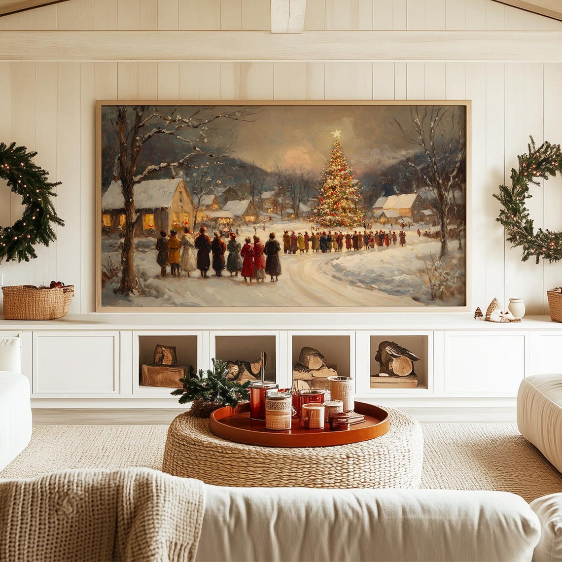 Vintage Christmas Tree Lights Festival Frame Tv Christmas Art Festive Farmhouse Holiday Decor Xmas Oil Painting Moody Winter Village Tvx13 - Image 4