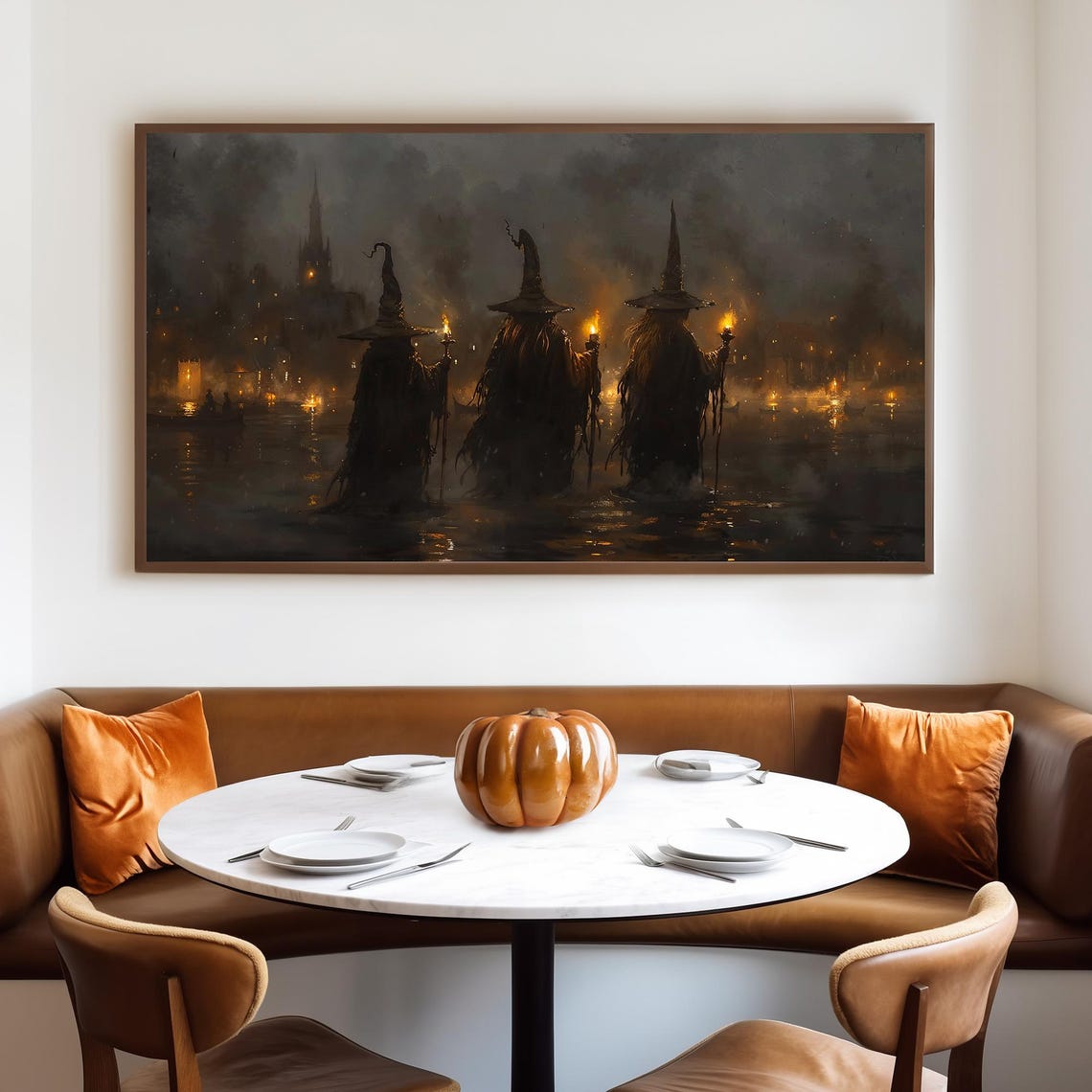 Three Witches With Lanterns Wading Through Dark Waters at Night Poster - Image 4