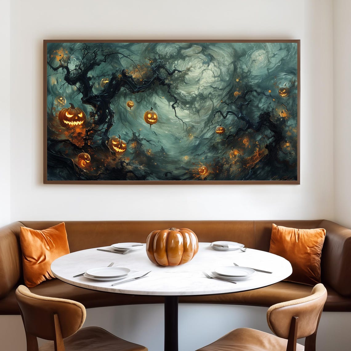 Twisted Bare Tree with Hanging Jack O Lanterns in Foggy Night Poster - Image 4