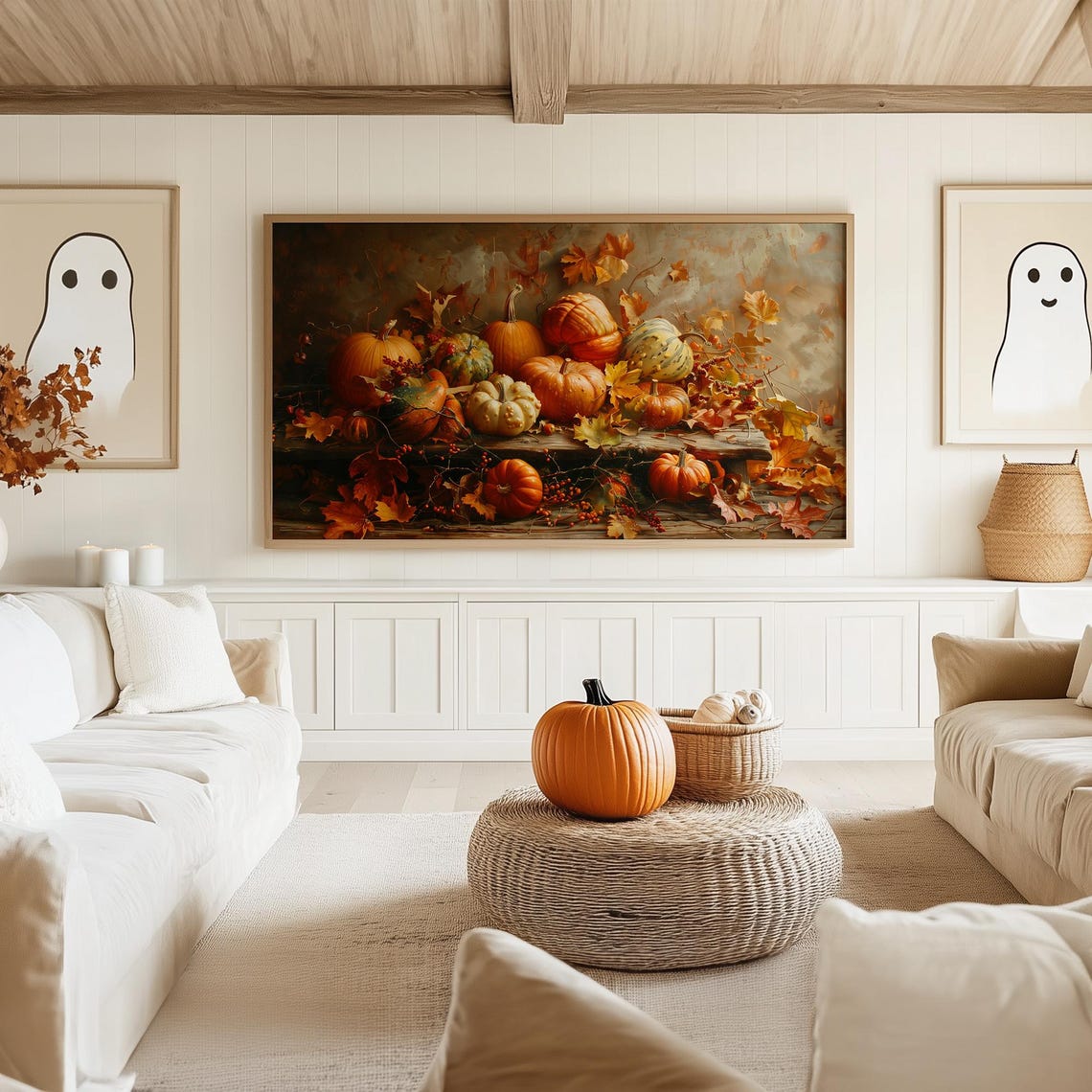 Harvest Pumpkin and Gourd Still Life with Maple Leaves Fall Poster - Image 5