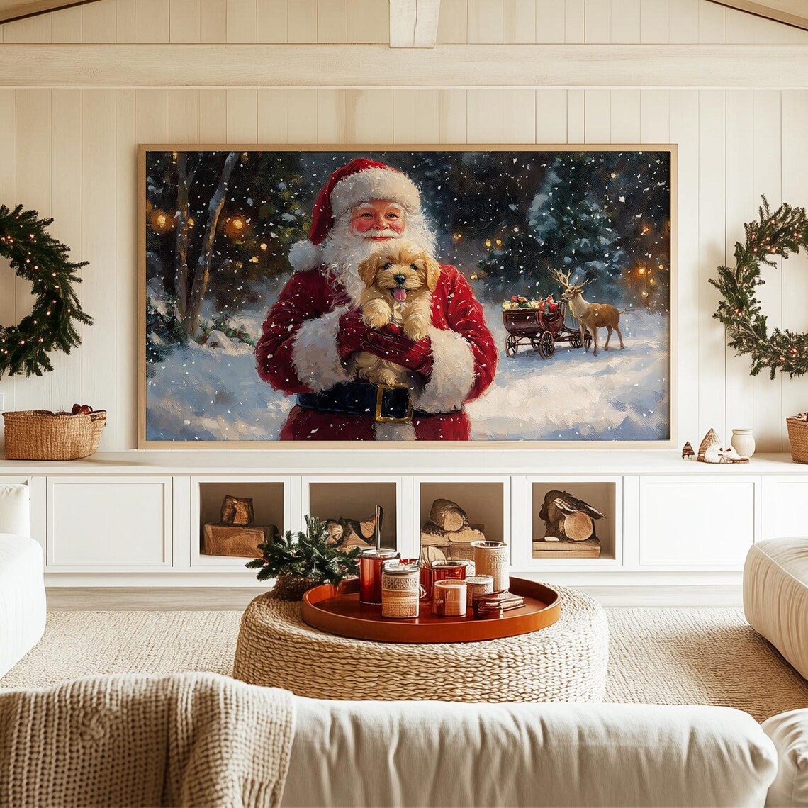 Santa Holding Puppy Dog Christmas, Vintage Holiday Art Print - Image 4