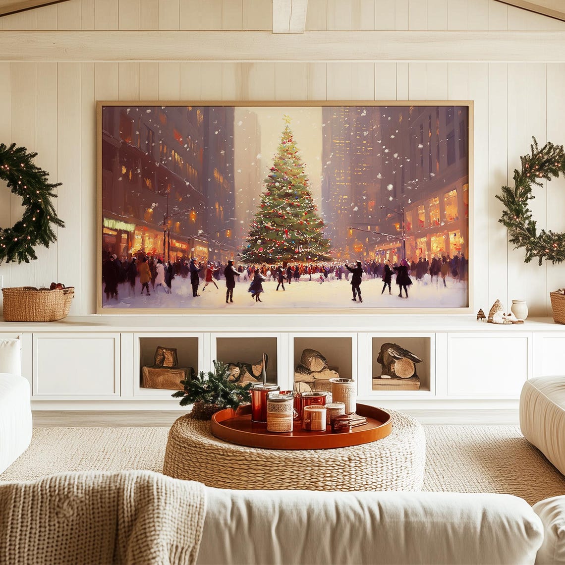 Metropolitan Christmas Tree Crowd Snowy Night Holiday Art Poster - Image 3