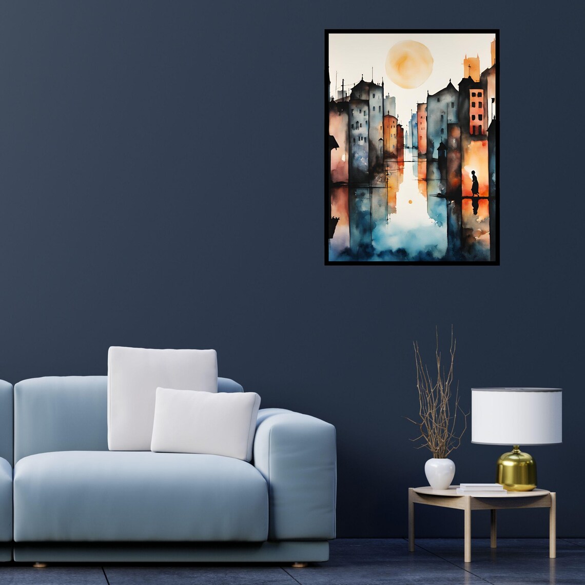 Mystical Watercolor Cityscape, Abstract Urban Night Scene - Image 3